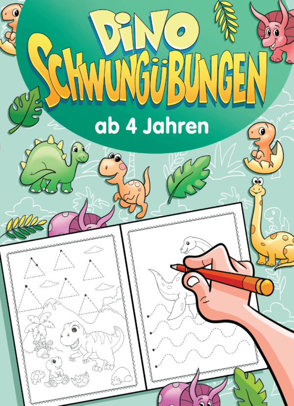 Buchdeckel mit dem Buchtitel Dino Schwungübungen ab 4 Jahren